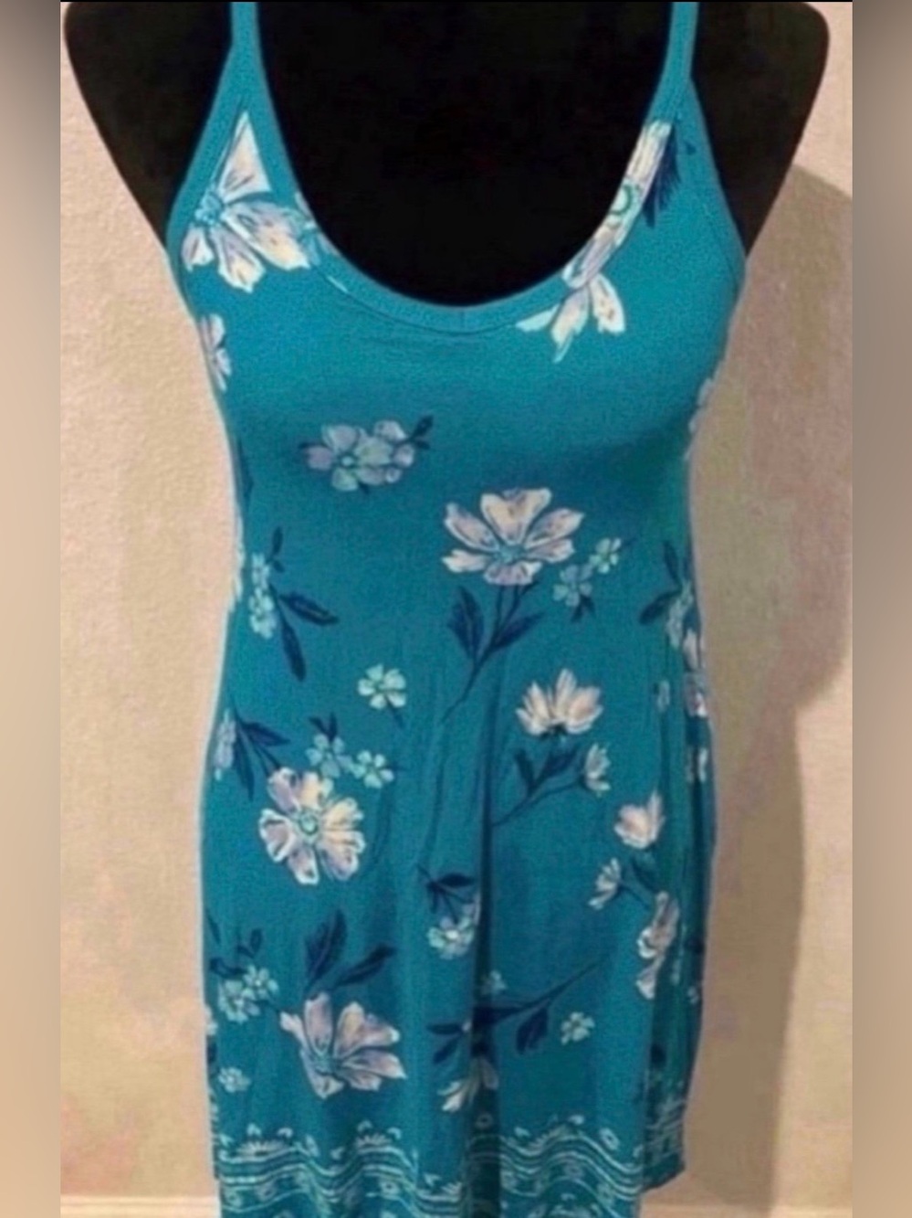 Women’s Floral Teal Scoop Neck Tank Dress (Size S)